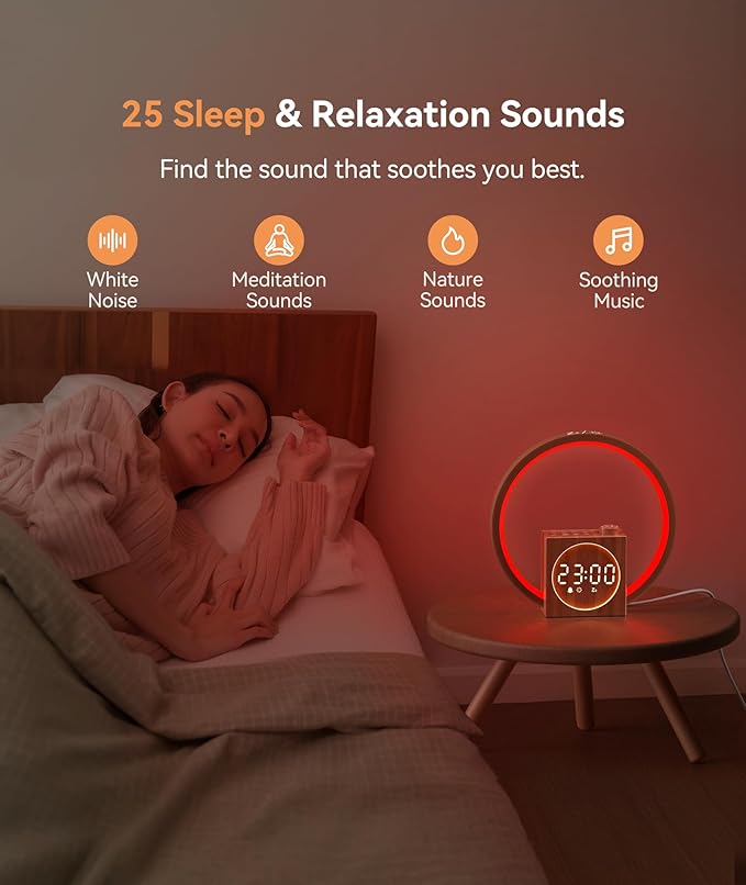 Dreamegg Sunrise Alarm Clock - Sound Machine for Sleep, 12 Ambient Colors &20-Level Dimmable Night Light, 25 Soothing Sounds, White Noise Machine, Wake Up Light for Adults, Stylish Bedroom Decor&Gift - Bloomnest