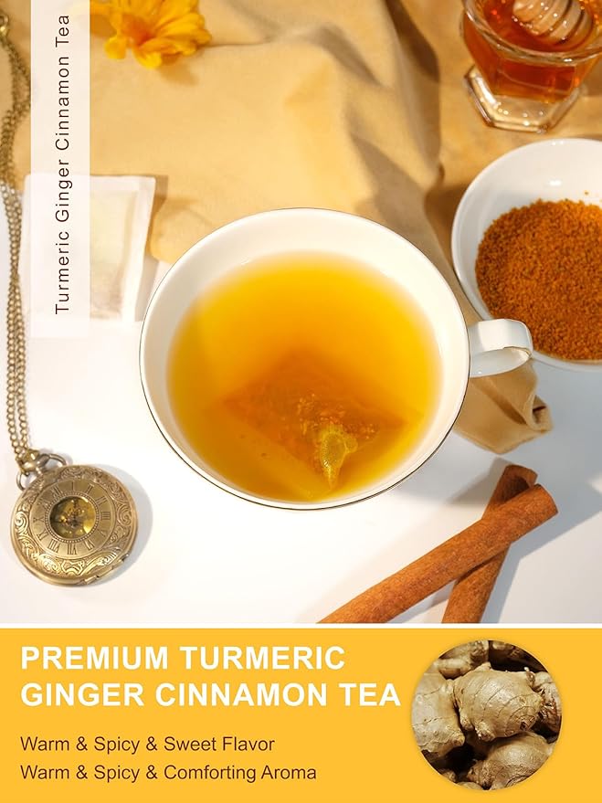 TeeLux Turmeric Ginger Cinnamon Tea, Natural Turmeric Herbal Tea with Ginger and Cinnamon, Spicy & Sweet Flavor, Caffeine Free, 100 Count - Bloomnest