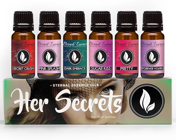 Eternal Essence Oils Her Secrets Set of 6 Premium Fragrance Oils - Includes Pretty, Dark Embrace, Forever Yours, Secret Crush, Pink Splash, and Sugar Kiss Scents Scented Oils - 10ML - Bloomnest