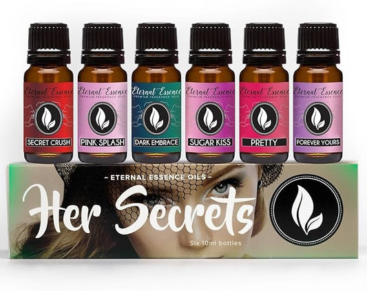Eternal Essence Oils Her Secrets Set of 6 Premium Fragrance Oils - Includes Pretty, Dark Embrace, Forever Yours, Secret Crush, Pink Splash, and Sugar Kiss Scents Scented Oils - 10ML - Bloomnest