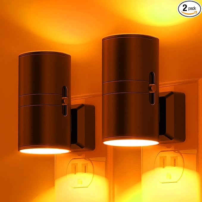 L LOHAS LED Night Light, Amber Nightlight, Dimmable Night Light, Light Sensor, Yellow Nightlight, 0-100LM, Sleep Light for Kids, Soft & Warm Light for Bedroom, Bathroom, 2 Pack - Bloomnest