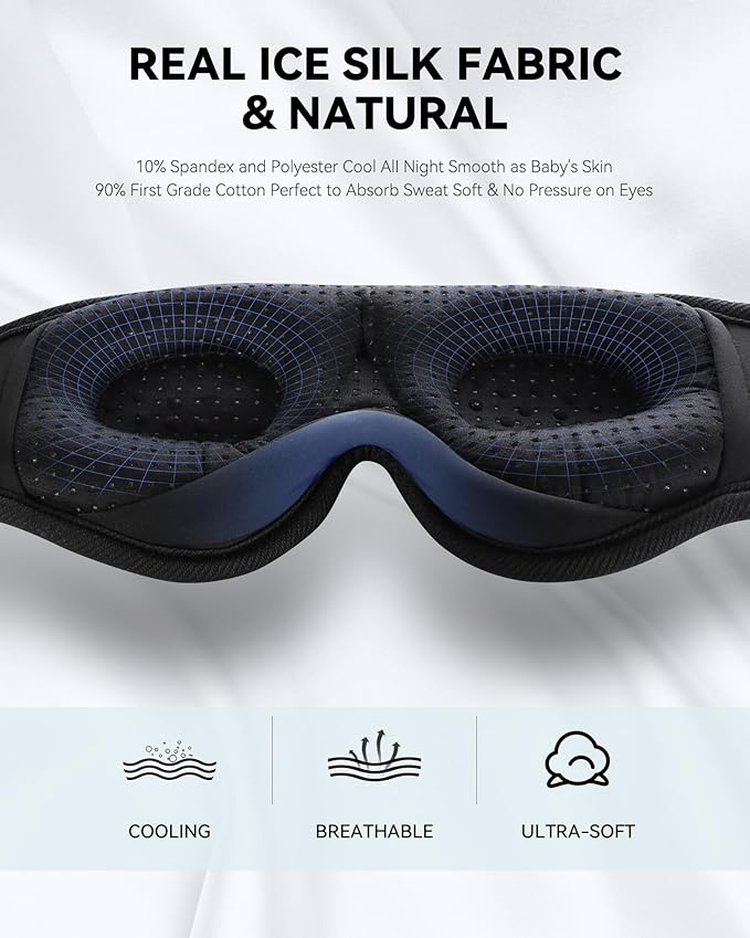 MUSICOZY 3D Bluetooth Sleep Mask with Headphones, Wireless Music Sleep Headband Eye Mask for Side Sleepers, Ideal for Sleeping, Travel, Meditation, Cool Gadgets Unique Gifts - Bloomnest