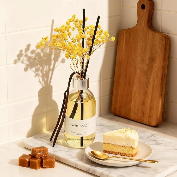 Clesh Reed Diffuser Set, 6.7 oz Vanilla Scented Diffuser with Sticks, Home Fragrance Reed Diffuser for Bathroom Shelf Decor - Bloomnest