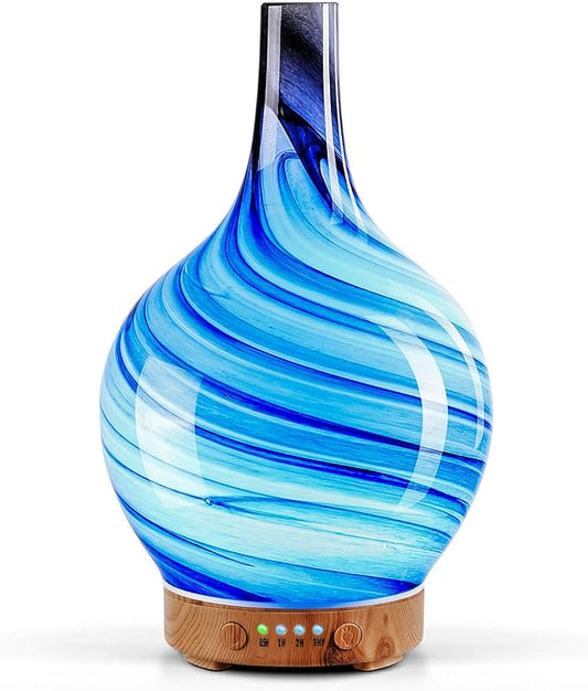 Porseme 150ml Essential Oil Diffuser Glass Color Changing Aroma Air Diffusers Aromatherapy Ultrasonic Cool Mist Humidifier 6 Running Hours Waterless Auto-Off for Sleeping, Yoga, Office, Spa (Ink) Porseme