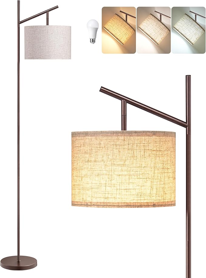EDISHINE 64.7" Modern Minimalist Floor Lamps for Living Room with 3 Color Temperatures Bulb & Adjustable Linen Shade, Foot Pedal Switch, Tall Standing Lamp for Bedroom Office, Brown - Bloomnest