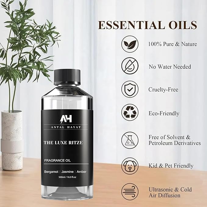 Hotel Diffuser Oil Inspired by The Ritz Carlton Hotel 500ml - Diffuser Oil Blends for Aromatherapy - Notes of Bergamot, Jasmine & Amber - Premium Fragrance Oil for Ultrasonic and Waterless Diffusers - Bloomnest