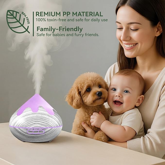 500ML Essential Oil Diffuser, Large Aromatherapy Diffuser with Remote Control, Air Diffusers for Home Office Room, Fragrance Humidifier with 7 Color LED & 2 Mist Mode, Glacier White - Bloomnest