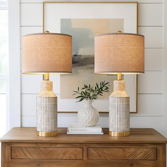25" Modern Ceramic Lamps Single Table Lamp for Living Room Bedroom Farmhouse Nightstand Bedside Lamps - Bloomnest