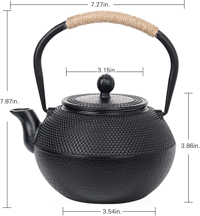 Sungmor Japanese Cast Iron Teapot - Traditional Tetsubin Tea Kettle with Stainless Steel Infuser, Heat Retaining Loose Leaf Teapot for Stove or Tea Ceremony, 42 oz/1200 ml, Black - Bloomnest