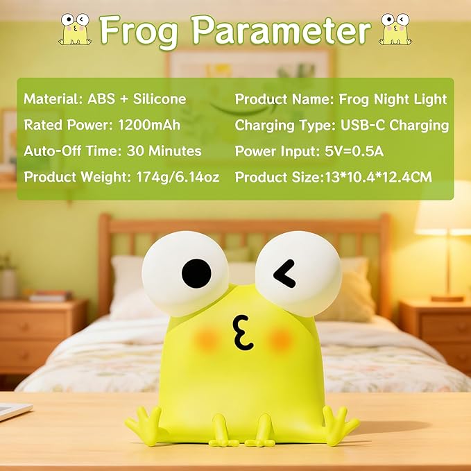 Frog Night Light for Kids, Cute Funny LED Squishy Novelty Animal Silicone Lamp, Dimmable/Timer Nursery Nightlight, Rechargeable Touch Bedside Lamp, Bedroom/Dorm Decor, Baby Boys Girls Gifts - Bloomnest