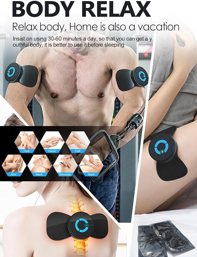 Tens Black Unit with 2 Pads,EMS Microcurrent Mini Massager Machine,Low Frequency Multi Function Physiotherapy Instrument Muscle Stimulator,Full Body Pain Relief Therapy Device Pawfan