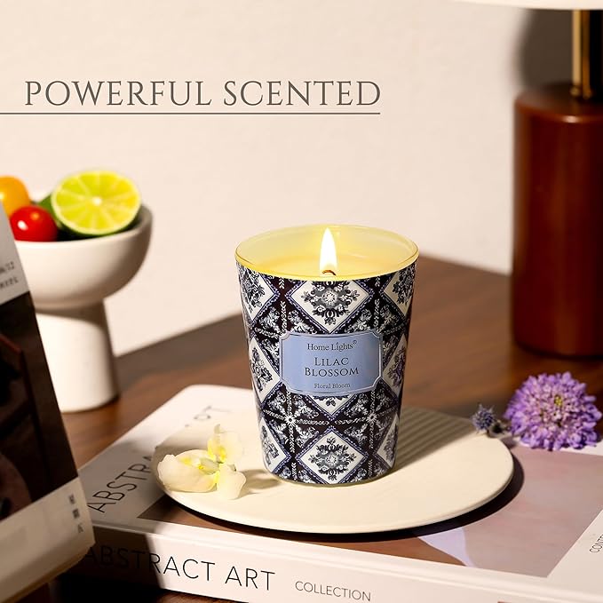 HomeLights 1-Wick Candles for Home Scented - 6.7oz Soy Wax Blend Candle Long-Lasting Fragrance, Bohemian Natural Textures Home Decor and Housewarming Gifts, Lilac Blossom - Bloomnest