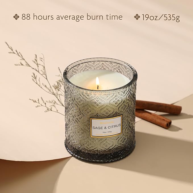 Sage & Citrus Scented Candles, Large Natural Soy Candle, 88 Hours Burning Time, Decorative Candles in Glass, Aromatherapy Candle Gift for Women, 19oz - Bloomnest