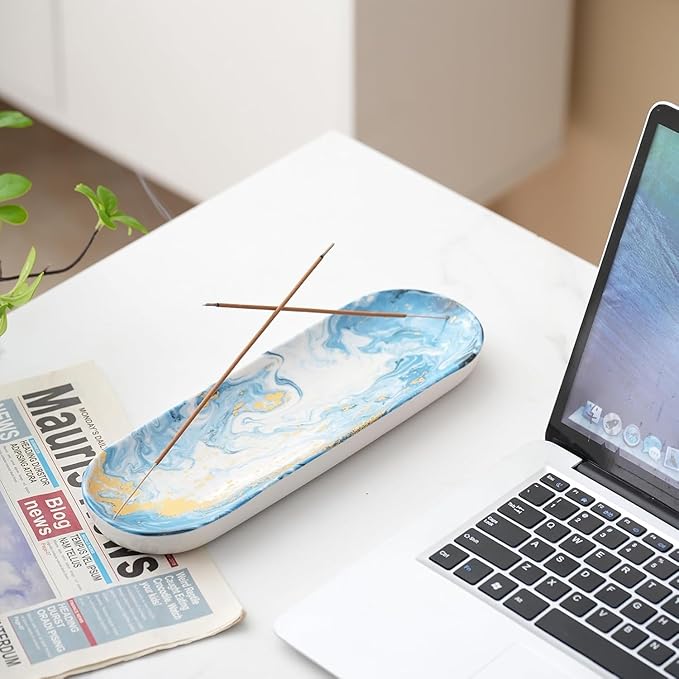 CEREMONY Incense Holder for Sticks, Ceramic Incense Burner with 60 Incense Sticks for Sage Palo Santo, Heat-Resistant Insence-Stick Holder for Backflow Incense Cones Meditation Yoga Spa Room Decor