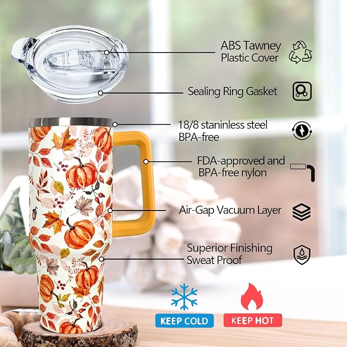 Ceovfoi 40 oz Fall Pumpkin Tumbler Insulated Stainless Tumbler, Autumn Travel Coffee Cup Water Bottle, Fall Stuff Decor Accessories - Bloomnest