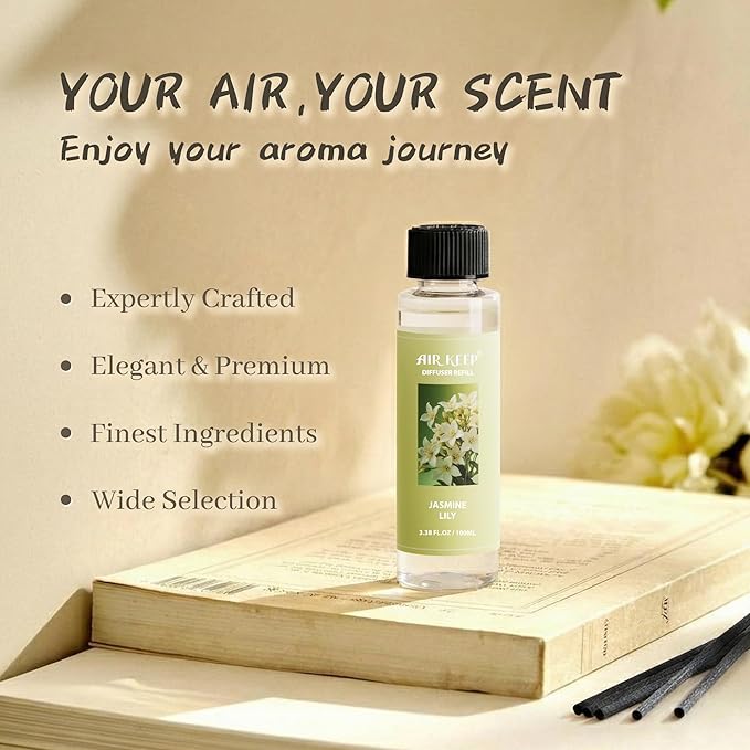 Airkeep Reed Diffuser Oil Refill/Jasmine Lily/3.38 oz / 1 Pack/Air Freshener & Aromatherapy Essential Oil Blend for Home Fragrance – Scented Refill Oil for Bathroom, Bedroom & Home Decor - Bloomnest