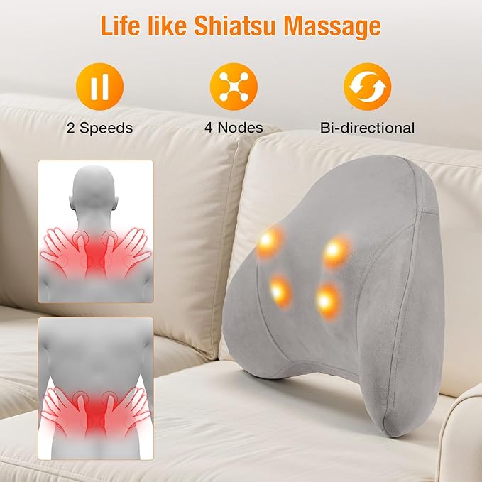 Shiatsu Neck and Back Massager for Pain Relief with Heat, Lower Back Massager Deep Tissue Kneading Pillow for Neck, Lower Back, Leg, Shoulder - Gift for Dad Mom, Auto Shut-Off - Bloomnest