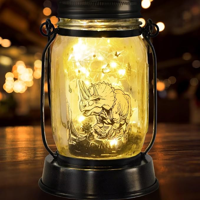 Dinosaur Gifts for Kids,Adults Triceratops Lovers Solar Lantern Night Light for Kids Gifts Christmas, Solar Triceratops Garden Decoration Outside for Yard, Patio,Backyard,Porch, Torches, Room Decor - Bloomnest