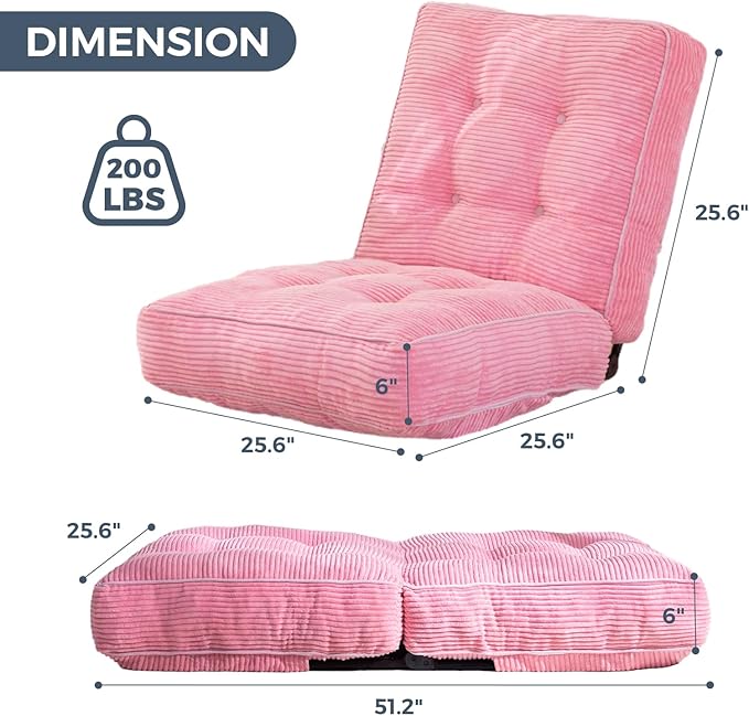 MAXYOYO Adjustable Floor Chair with Back Support, Gaming Chair Floor Meditation Couch with Tufted Cushion, Adults Lounge Folding Sofa Seat for Reading Meditating Sleeping, Pink - Bloomnest