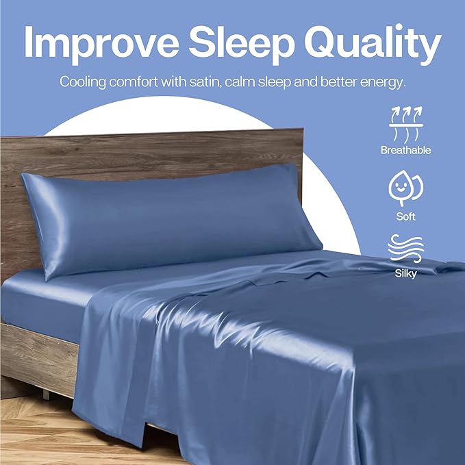 MR&HM Satin Body Pillow Cover, Soft and Breathable Body Pillow Case with Envelope Closure, Cooling and Silky Long Pillowcase for Hair and Skin,Grey (20x54, Sky Blue) - Bloomnest