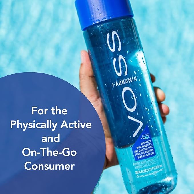 VOSS+ Aquamin Enhanced Water - Pack of 12 Bottles, 850ml Each - Purified Hydrating Water - 74 Trace Minerals & Electrolytes - Perfect for Active Lifestyles, at the Gym & on Hot Days - Recycled PET Bottle - Bloomnest