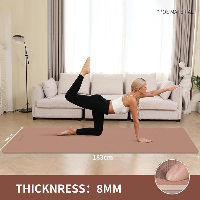 Extra Wide & Thick 8mm Yoga Mat, 72"x31.5" Large Non Slip Exercise Mat, Premium POE Material for Superior Cushioning & Stability, with Strap for Home Gym, Pilates - Bloomnest
