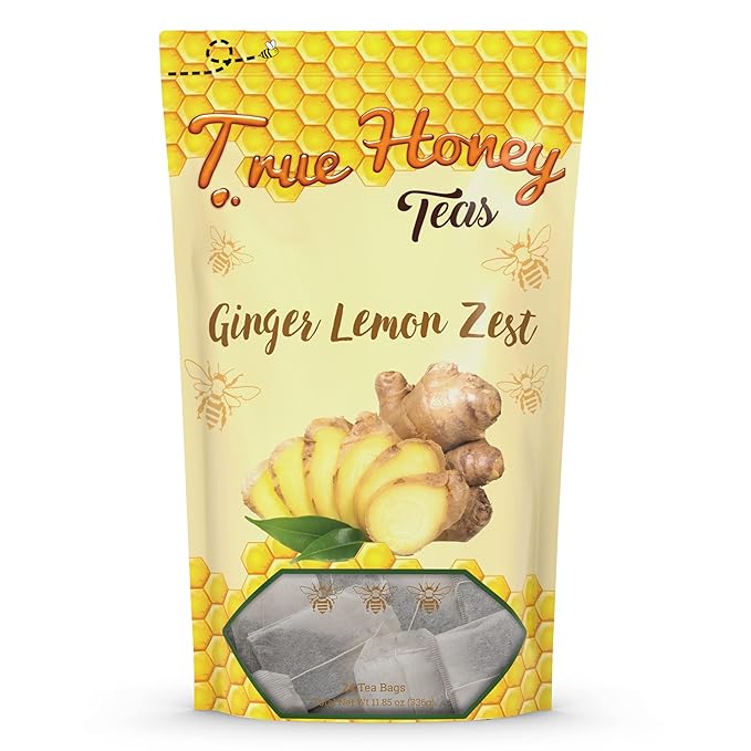 True Honey Lemon Ginger Tea Bags - Honey Crystals Blended in Every Sachet - Healthy Digestion Nourishment - All Natural Organic Herbal Caffeine Free Tea Bag 24 Count - Bloomnest