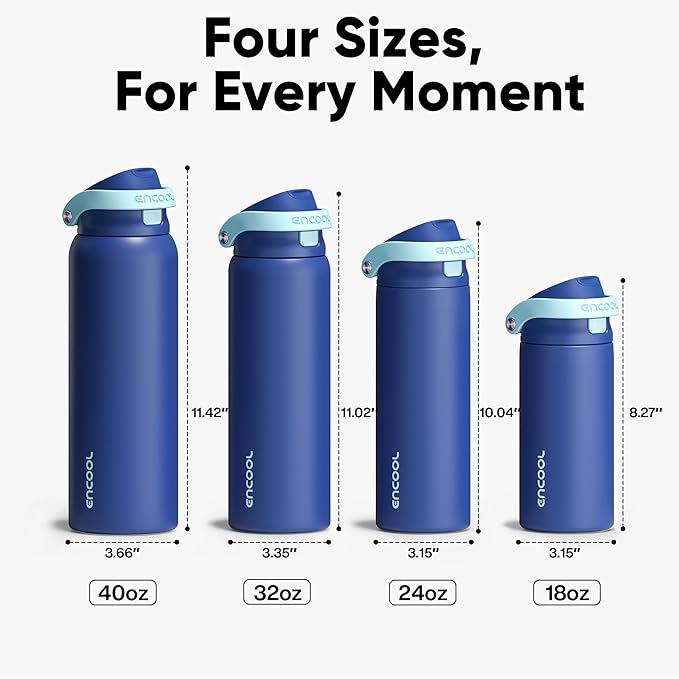 ENCOOL Leakproof Insulated Water Bottle with Straw Dual-Sip Water Bottle Bag-Safe Design for Work, Commute & Gym – Keeps Drinks Cold All Day, 24 oz, Blueberry ENCOOL