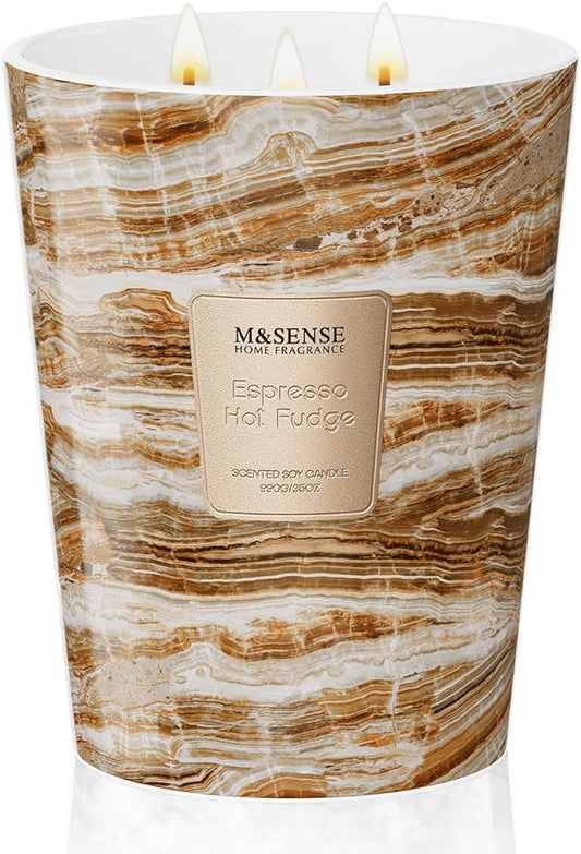 M&SENSE EspressHotFudge Scented Candles for Home, 3-Wick Highly Scented Jar Candles, Extra Large Candle 35 Oz 150 Hours Long Lasting Burning, Relaxing Aromatherapy Candle for Stress Relief, Meditation - Bloomnest