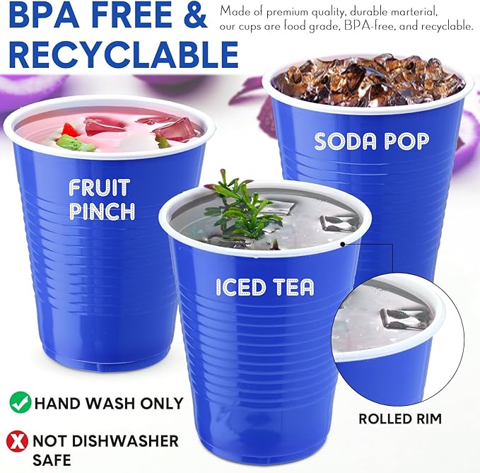 Zopeal 200 Pcs Plastic Cup Bulk 18 oz Disposable Tumblers Wedding Hard Plastic Party Wine Cups Fancy Beverage Drinking Soda Cocktail Glasses for Wedding Birthday Christmas(Blue) - Bloomnest