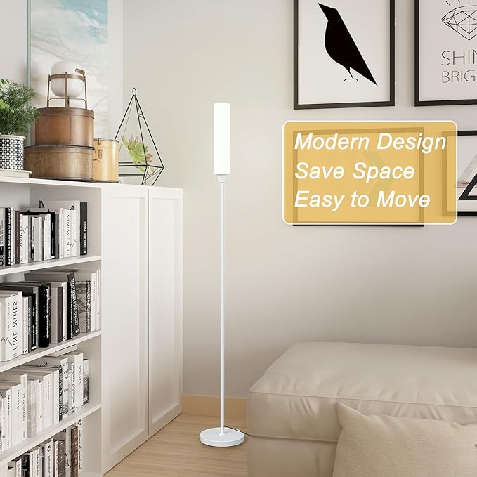 Floor Lamp with Remote Control,Bright Floor Lamps for Living Room/Bedroom/Office, Stepless Adjustable 3000K-6000K Colors and 10-100% Brightness,Standing Light with Foot Switch (White) - Bloomnest