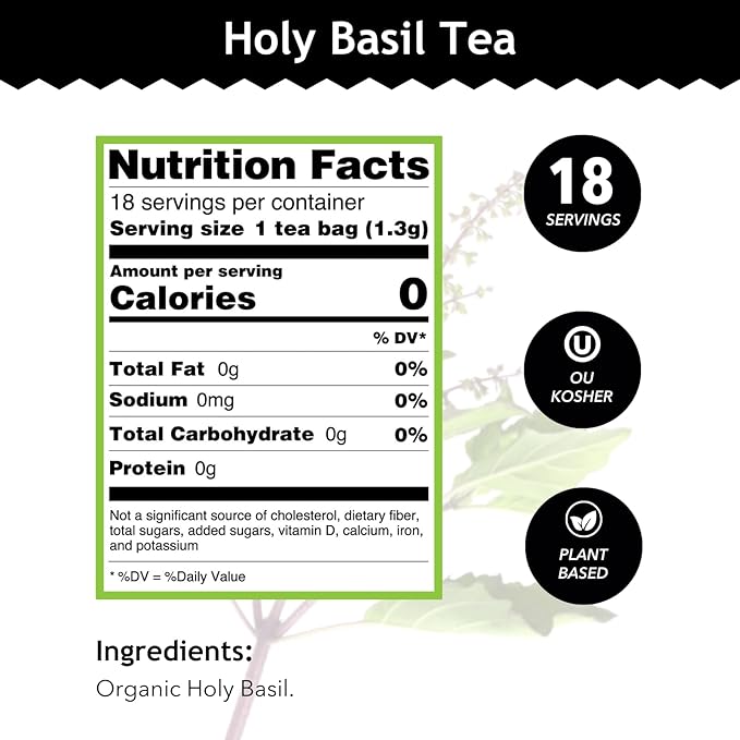 Buddha Teas - Holy Basil - Organic Herbal Tea - For Cognitive Balance & Overall Health - Ayurvedic Tulsi - With Antioxidants - Caffeine Free - 100% Kosher & Non-GMO - 18 Tea Bags (Pack of 1) - Bloomnest
