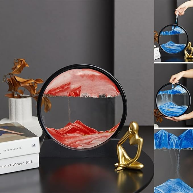 BGFJYUK Moving Sand Art Picture in Motion, Round Glass 3D Deep Sea Sandscapes with Display Flowing Sand Frame for Relaxing Desktop Home Office Work Décor for Kids Adults (Red,7inch) - Bloomnest