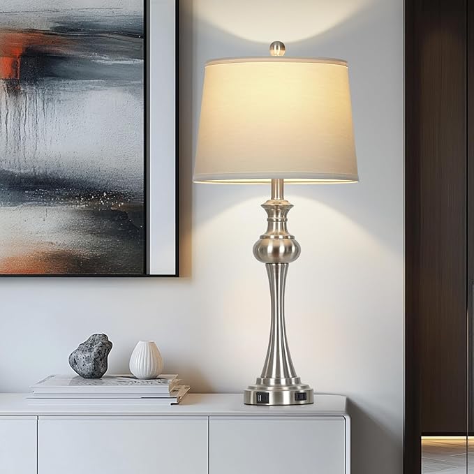 28.75" Silver Table Lamps for Living Room,3 Way Touch Control Table Lamp, Bedside Desk Lamp with Metal Base Modern Nightstand Lamp Simple Side Table Lamp for Bedroom,Office,LED Bulb Included - Bloomnest