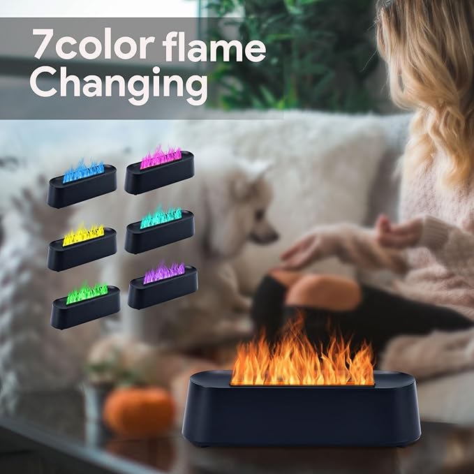 7Color Aroma Diffuser with Remote,Volcano Diffuser for Home Large Room，Flame Diffuser Humidifier 10.7"×3"×3.1" (Black-01) - Bloomnest