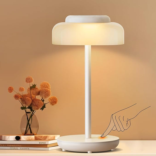 QiMH Battery Operated LED Table Lamp, 5000mAh Rechargeable Cordless Lamp, Stepless Dimmable Touch Control, Small Waterproof Desk Night Light for Living Room, Bedroom, Outdoor Bar (White) - Bloomnest