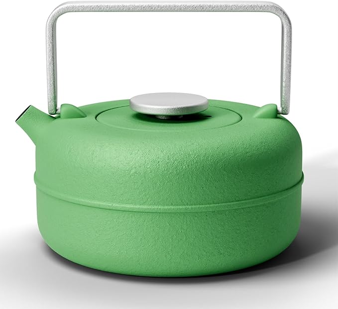 Toptier Teapot with Removable Infuser, Cast Iron Tea Kettle Stovetop Safe, Solid Geometry Cylinder Design Tea Pot Coated with Enameled Interior for 27 Ounce (800 ml), Emerald Green - Bloomnest