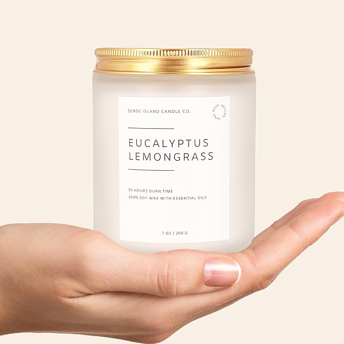 SENSE ISLAND Eucalyptus Lemongrass Scented Candle for Home Scented 50+ Hrs Highly Scented Refreshing Citrus | 100% Natural Soy Candle Gifts for Women Highly Scented House Warming Gifts - Bloomnest