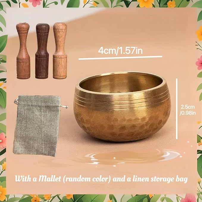 Hand-Hammered Mini Tibetan Singing Bowl Set for Meditation & Yoga - Small Himalayan Sound Bowl for Chakra Balancing, Mindfulness, Energy Healing - Perfect Healing Gift from Nepal Bloomnest