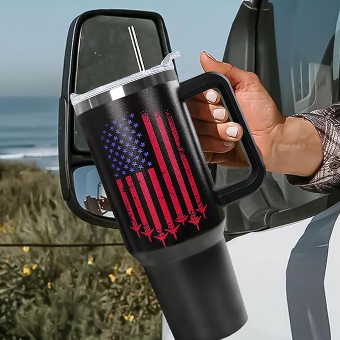 Ceovfoi Pilot Gifts for Men, 40 oz Pilot American Flag Stainless Steel Tumbler with Handle Lid and Straw, Pilot Stuff Supplies Accessories - Bloomnest