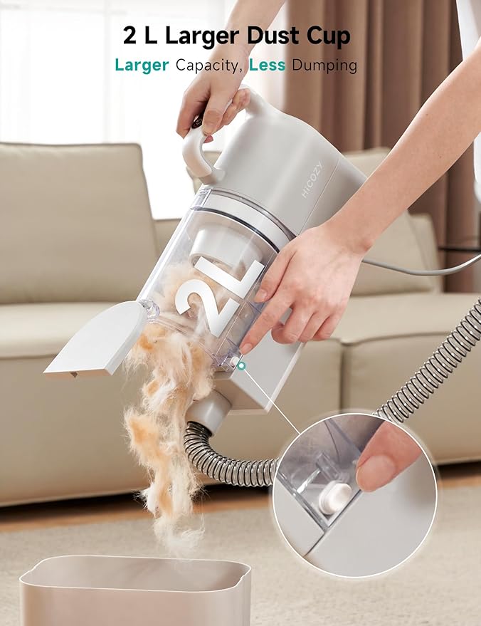 Hicozy S1+ Dog Grooming Vacuum, 12000Pa Minimum 50dB Quiet Dog Vacuum for Shedding Grooming with 2L Dust Cup, 6 Professional Pet Accessories with Clippers, Gray - Bloomnest