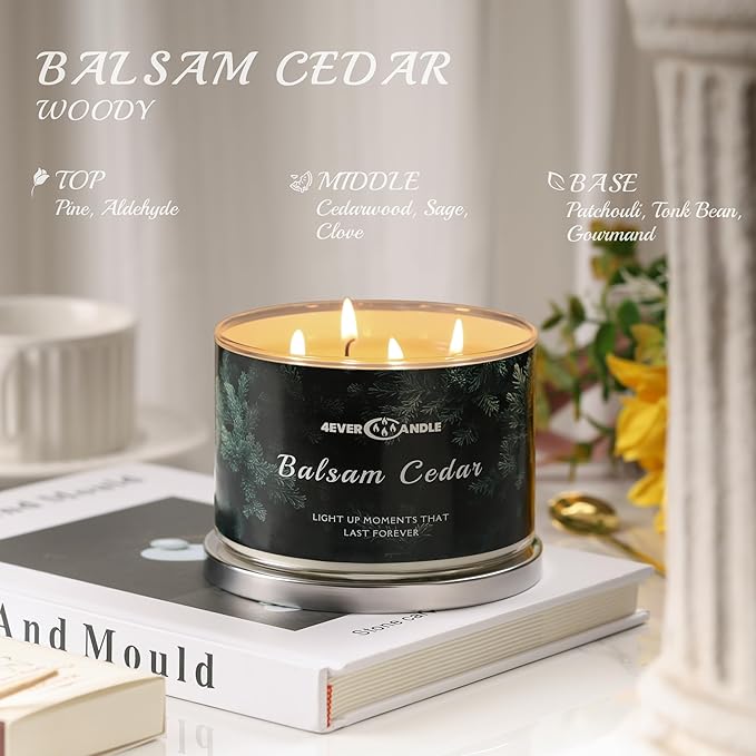 Balsam Cedar Scented Candles, 18oz Soy Candles Non Toxic 4-Wick Large Candle Jars, Over 50 Hours of Burning Time, Ideal for Gifting, Events, Home Decor - Bloomnest