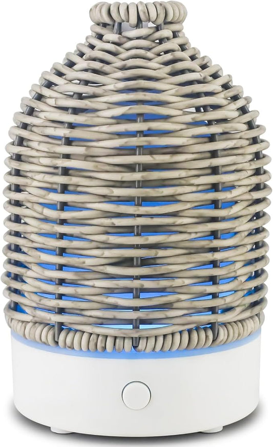 Essential Oil Diffuser - Multifunction Aromatherapy Diffuser 7 LED Color Changing Light 100ML Rattan Diffuser Easy to Clean Suitable for Home,Office (Grey) - Bloomnest