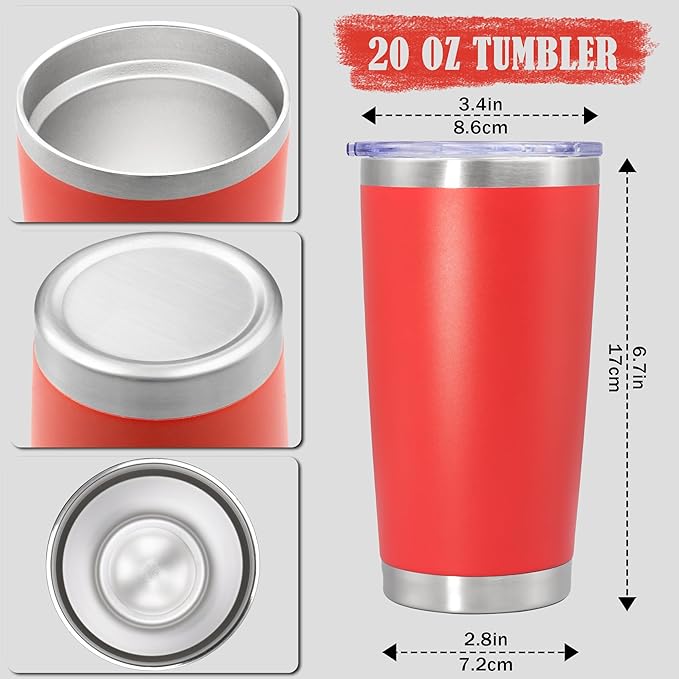 20 oz Tumbler Coffee Travel Tumblers Bulk with Lid Stainless Steel Double Wall Vacuum Insulated Mug Powder Coated Cups fit Car Cupholder for Hot and Cold - Red, 12Pack