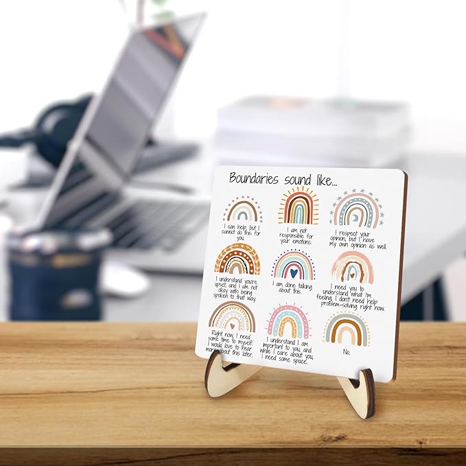 Motivational Mental Health Office Decor Rustic Desk Decor Therapy Office School Counselor CBT DBT School Psychology Therapist Counseling Wood Sign for Coworker Home Rainbow Plaque with Wood Stand - Bloomnest