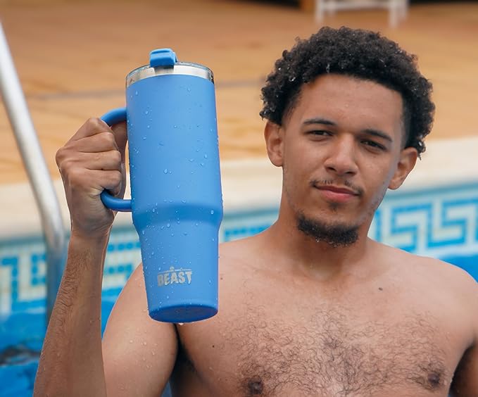 Beast 50 oz Tumbler Stainless Steel Vacuum Insulated Coffee Ice Cup Double Wall Travel Flask (Stormy Sky Blue) - Bloomnest