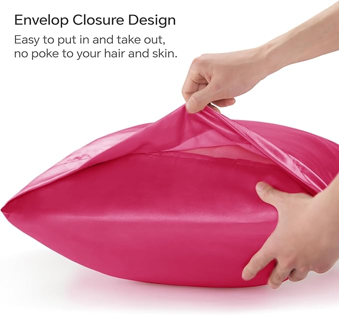 BEDELITE Satin Body Pillow Cover, Super Soft and Cooling Body Pillow Pillowcase for Hair and Skin, Breathable Silky Full Long Pillowcase Cover(20"x54", Hot Pink) - Bloomnest