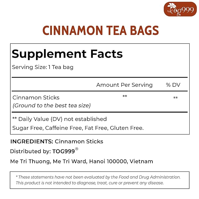 TOG999, Premium 30 Tea Bags - Special Cinnamon Tea, 100% Natural & Pure, Herbal Tea. Cinnamon Stick Herbal Spice - Bloomnest