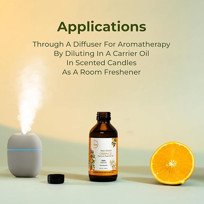 MyAce Orange Essential Oil – 100% Pure & Natural Cold-Pressed Sweet Orange Oil – 4 fl oz Amber Glass Bottle with Dropper – Aromatherapy, Diffuser, Candle & Soap Making, Skin & Hair Care