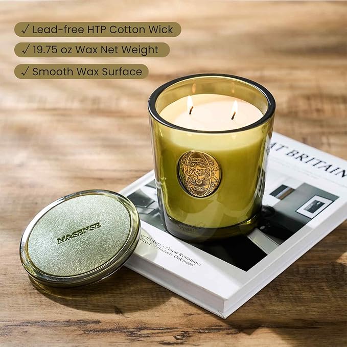 M&SENSE Large Two-Wick Strong Soy Candle | Sandalwood Jasmine & Green | 19.8 oz, 120H Burn Time | Luxury Candle for Relaxation, Gifting, Home Décor | Ideal for Bedroom, Office, Party Ambiance - Bloomnest